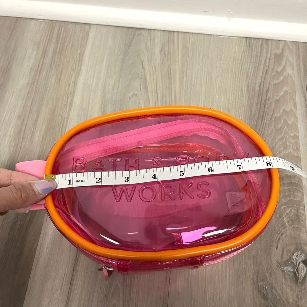 Bath &‎ Body Works Transparent Pink & Orange Zip Around Cosmetic Makeup Bag